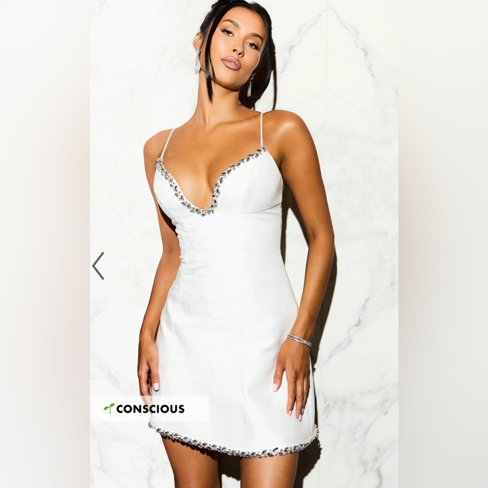 Showpo White Backless Dress with Embellishments